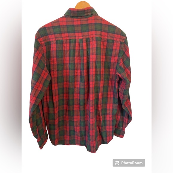 L.L Bean Mens Flannel Long Sleeve Button Up Green/Red Size Medium - Picture 3 of 3
